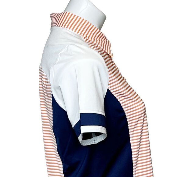 Lole blue, orange and white striped and color block performance polo size S - Picture 9 of 16